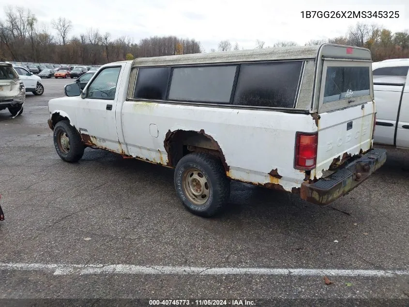 1991 Dodge Dakota VIN: 1B7GG26X2MS345325 Lot: 40745773