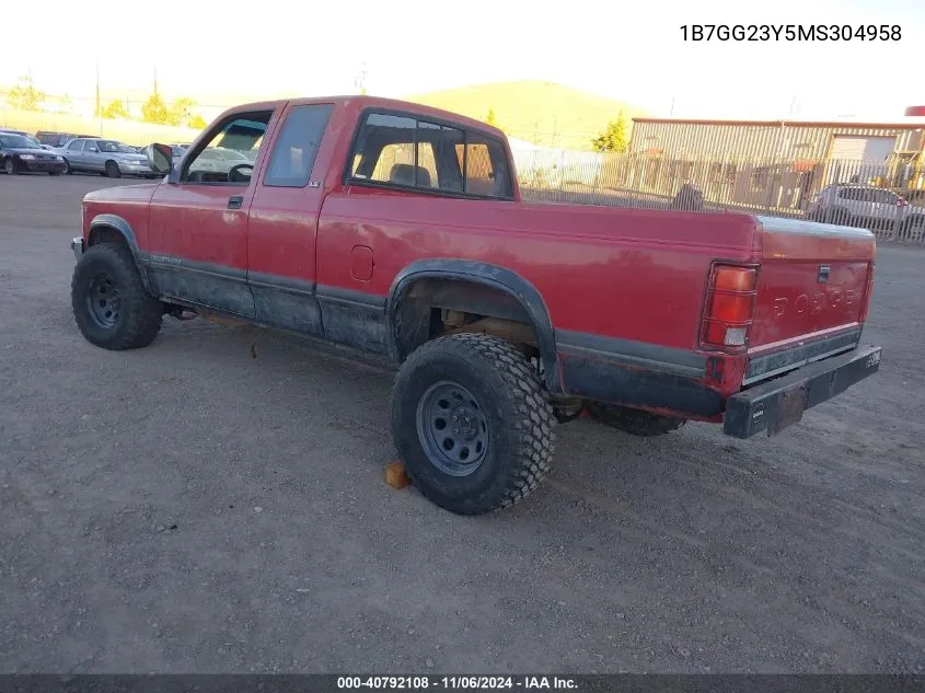 1991 Dodge Dakota VIN: 1B7GG23Y5MS304958 Lot: 40792108