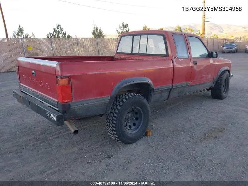 1991 Dodge Dakota VIN: 1B7GG23Y5MS304958 Lot: 40792108