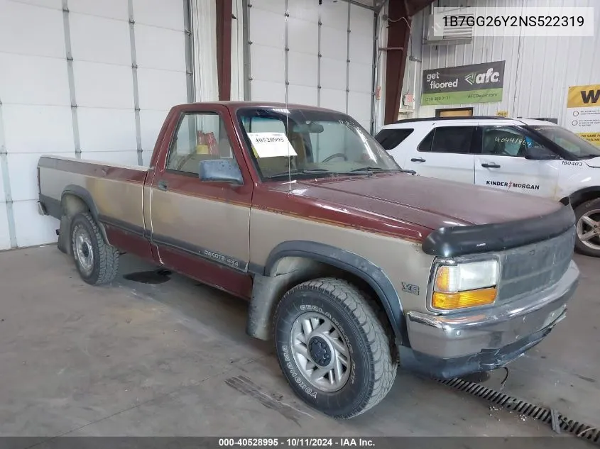 1992 Dodge Dakota VIN: 1B7GG26Y2NS522319 Lot: 40528995