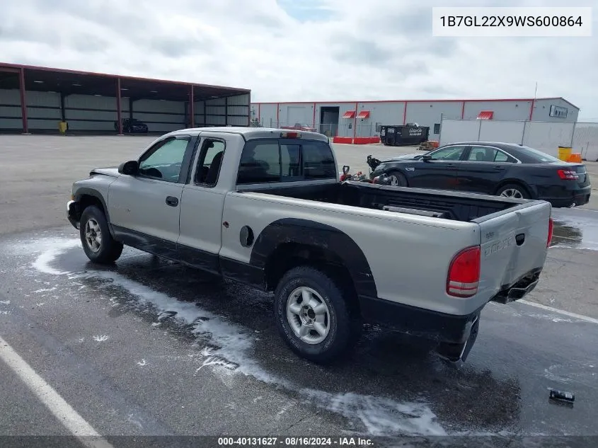 1998 Dodge Dakota Slt/Sport VIN: 1B7GL22X9WS600864 Lot: 40131627