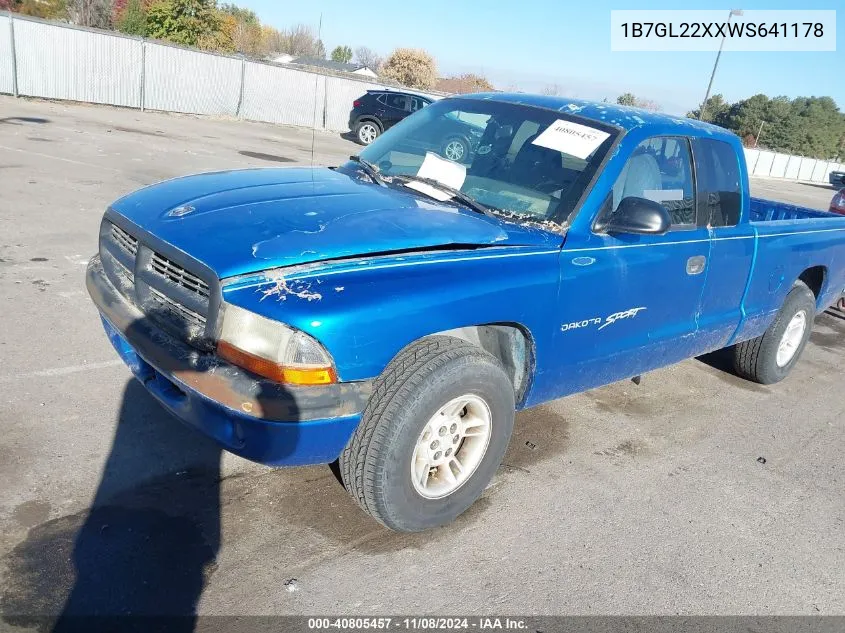 1998 Dodge Dakota Slt/Sport VIN: 1B7GL22XXWS641178 Lot: 40805457