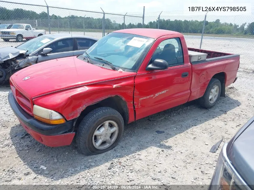 2000 Dodge Dakota Slt/Sport VIN: 1B7FL26X4YS798505 Lot: 39734089