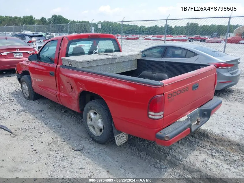 2000 Dodge Dakota Slt/Sport VIN: 1B7FL26X4YS798505 Lot: 39734089