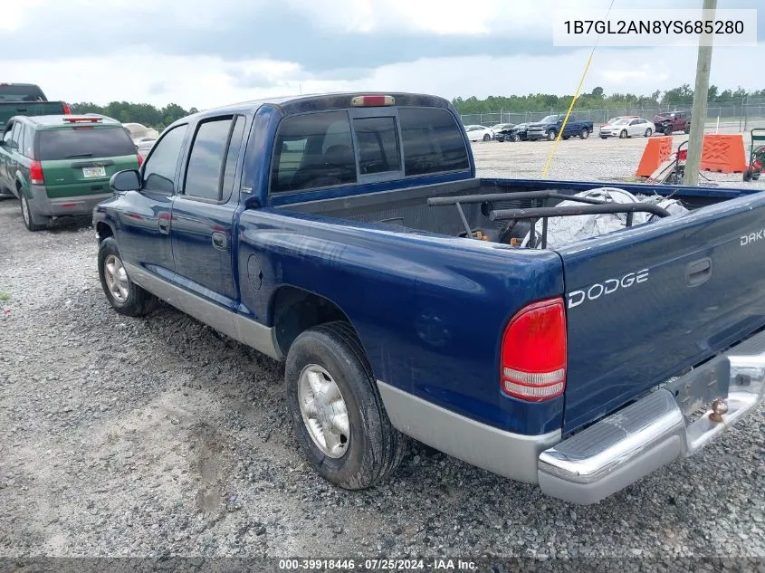 2000 Dodge Dakota Slt/Sport VIN: 1B7GL2AN8YS685280 Lot: 39918446