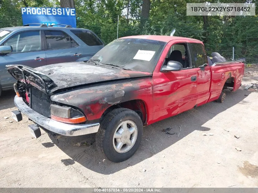 2000 Dodge Dakota Slt/Sport VIN: 1B7GL22X2YS718452 Lot: 40157034