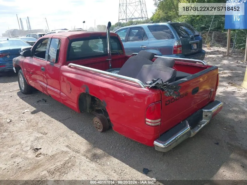 2000 Dodge Dakota Slt/Sport VIN: 1B7GL22X2YS718452 Lot: 40157034