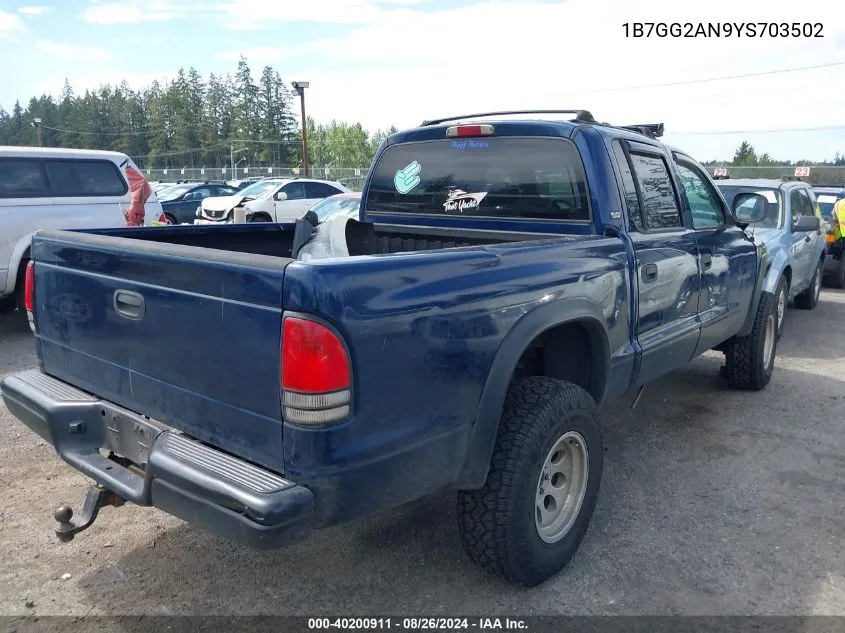 2000 Dodge Dakota Slt/Sport VIN: 1B7GG2AN9YS703502 Lot: 40200911