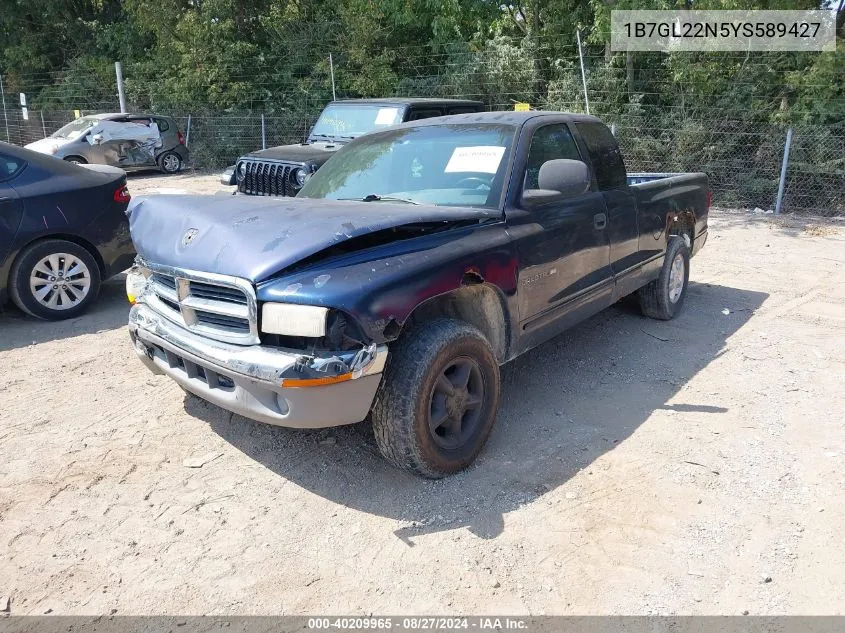 2000 Dodge Dakota Slt/Sport VIN: 1B7GL22N5YS589427 Lot: 40209965