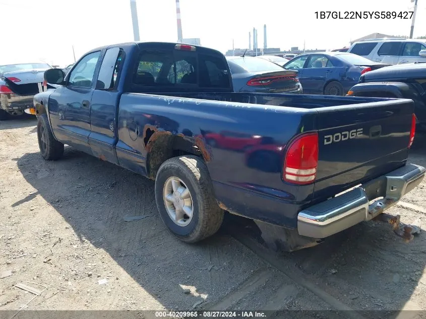 2000 Dodge Dakota Slt/Sport VIN: 1B7GL22N5YS589427 Lot: 40209965