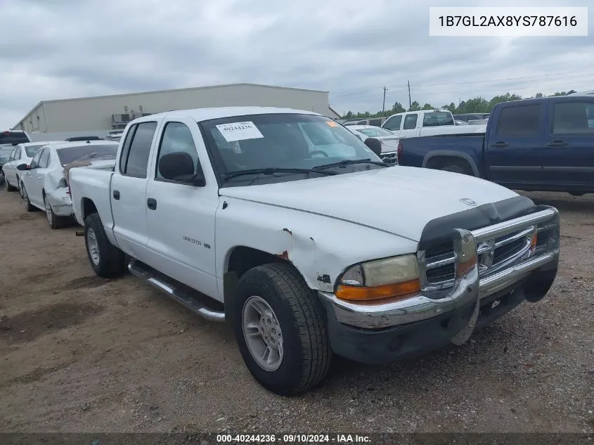 2000 Dodge Dakota Slt/Sport VIN: 1B7GL2AX8YS787616 Lot: 40244236