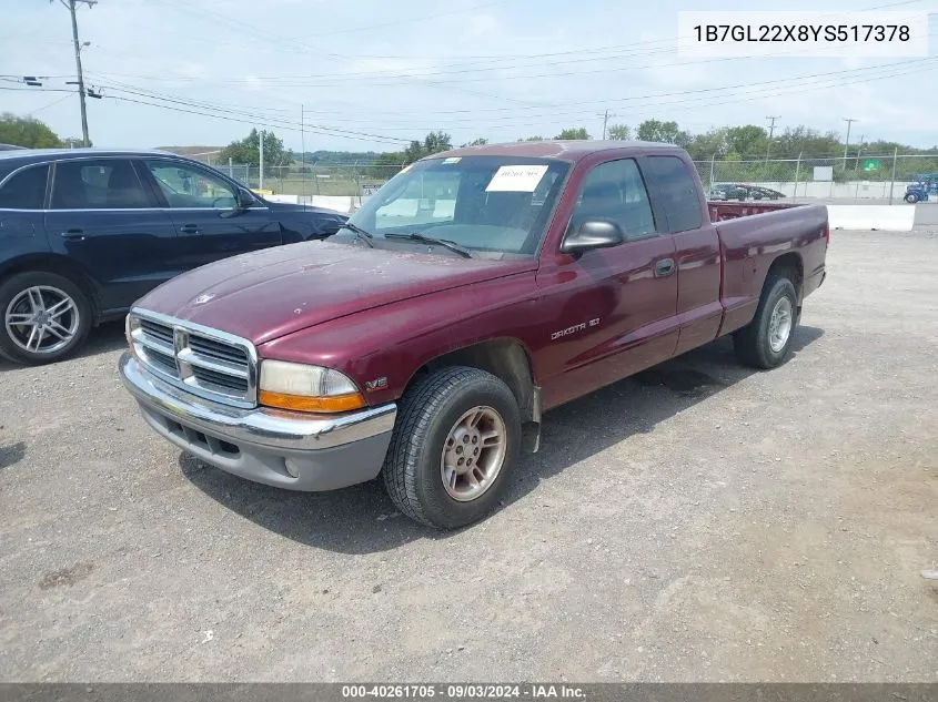 2000 Dodge Dakota Slt/Sport VIN: 1B7GL22X8YS517378 Lot: 40261705