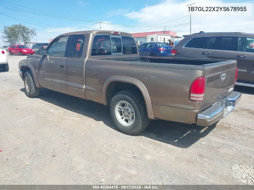 2000 Dodge Dakota Slt/Sport VIN: 1B7GL22X2YS678955 Lot: 40284419