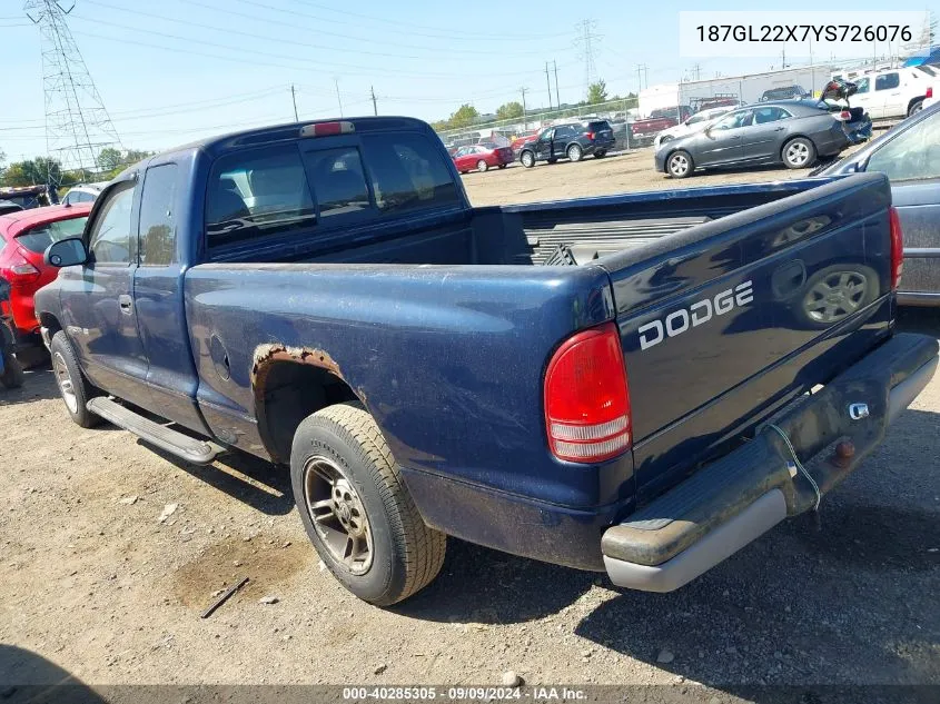 2000 Dodge Dakota Slt/Sport VIN: 187GL22X7YS726076 Lot: 40285305