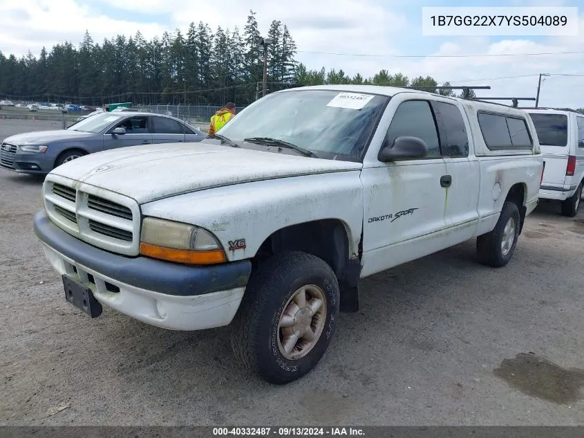 2000 Dodge Dakota Slt/Sport VIN: 1B7GG22X7YS504089 Lot: 40332487