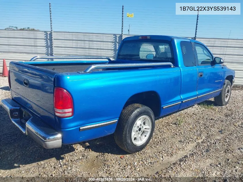 2000 Dodge Dakota Slt/Sport VIN: 1B7GL22X3YS539143 Lot: 40381656