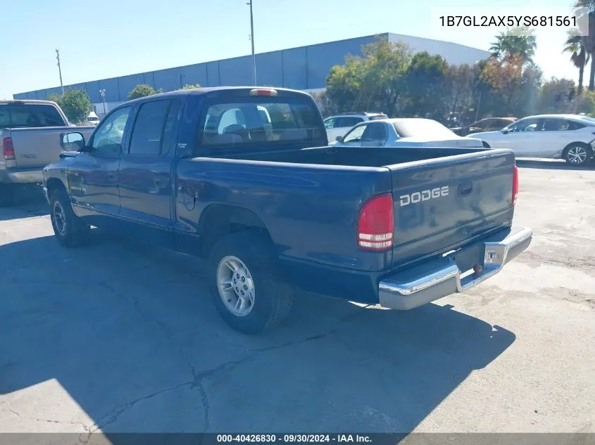 2000 Dodge Dakota Slt/Sport VIN: 1B7GL2AX5YS681561 Lot: 40426830