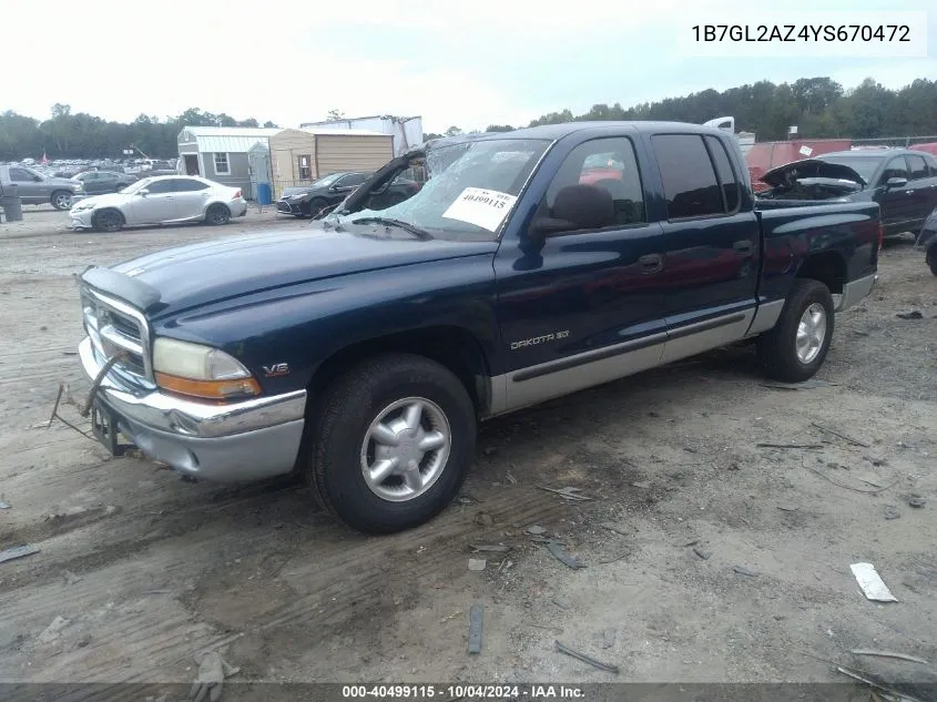 2000 Dodge Dakota Slt/Sport VIN: 1B7GL2AZ4YS670472 Lot: 40499115