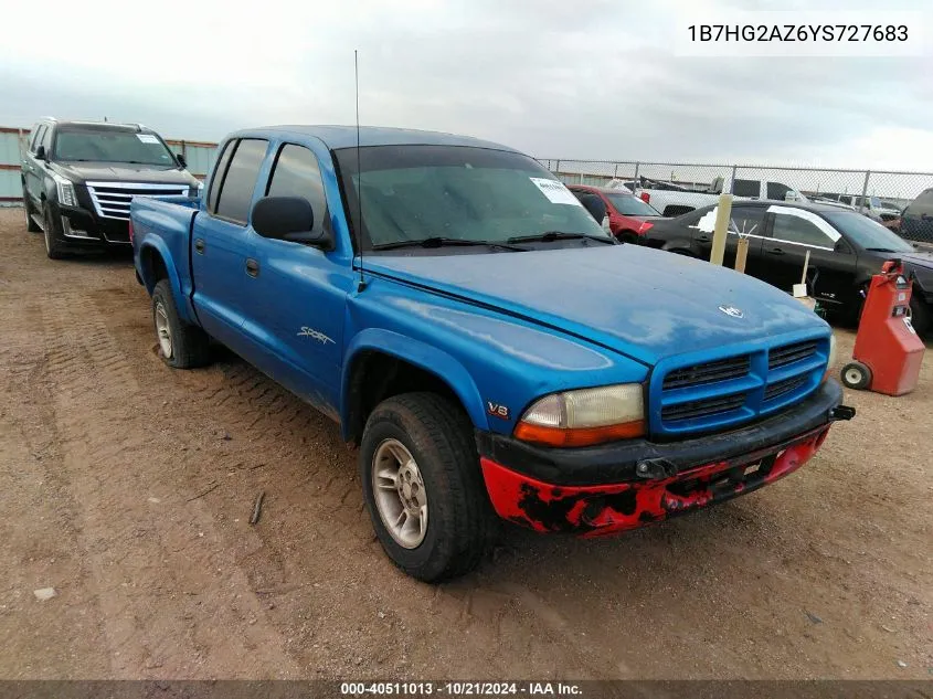 2000 Dodge Dakota Slt/Sport VIN: 1B7HG2AZ6YS727683 Lot: 40511013