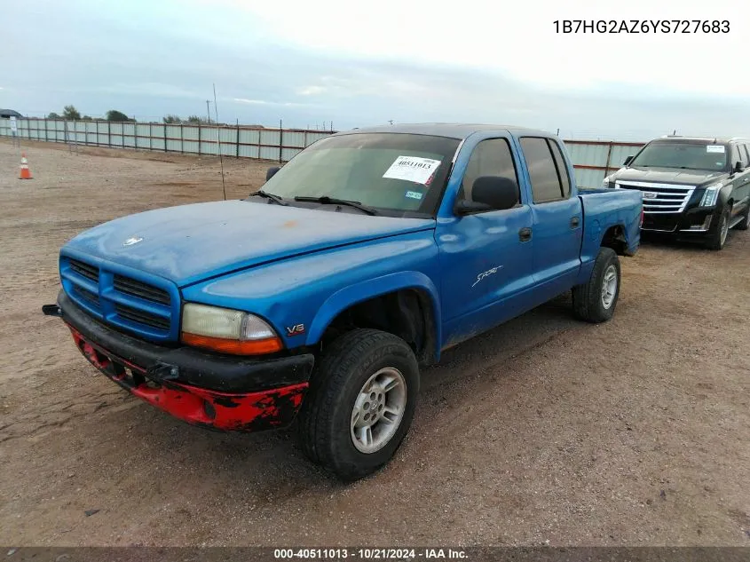 2000 Dodge Dakota Slt/Sport VIN: 1B7HG2AZ6YS727683 Lot: 40511013