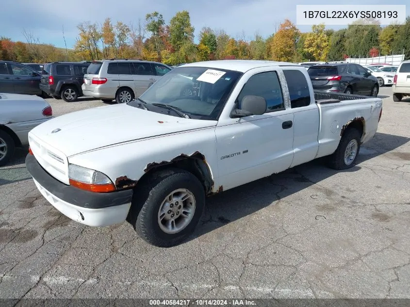 2000 Dodge Dakota Slt/Sport VIN: 1B7GL22X6YS508193 Lot: 40584217