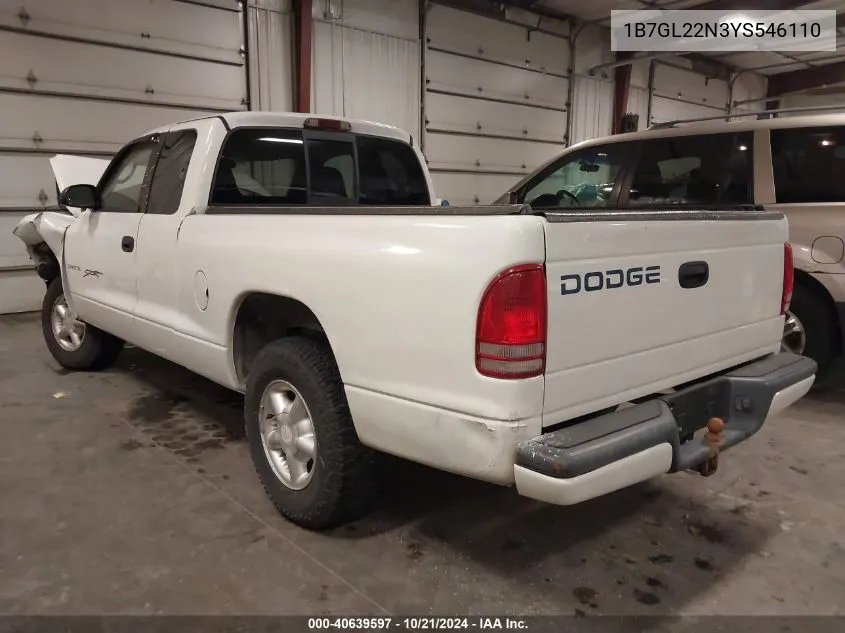 2000 Dodge Dakota Slt/Sport VIN: 1B7GL22N3YS546110 Lot: 40639597