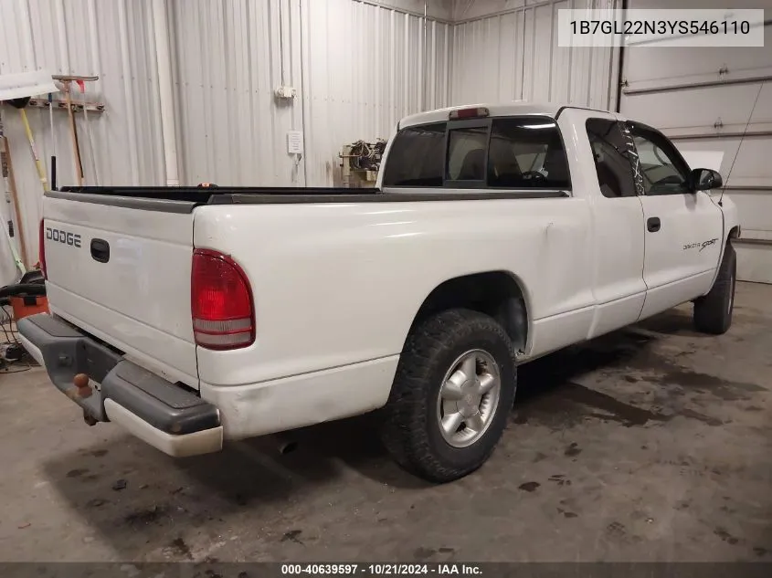 2000 Dodge Dakota Slt/Sport VIN: 1B7GL22N3YS546110 Lot: 40639597