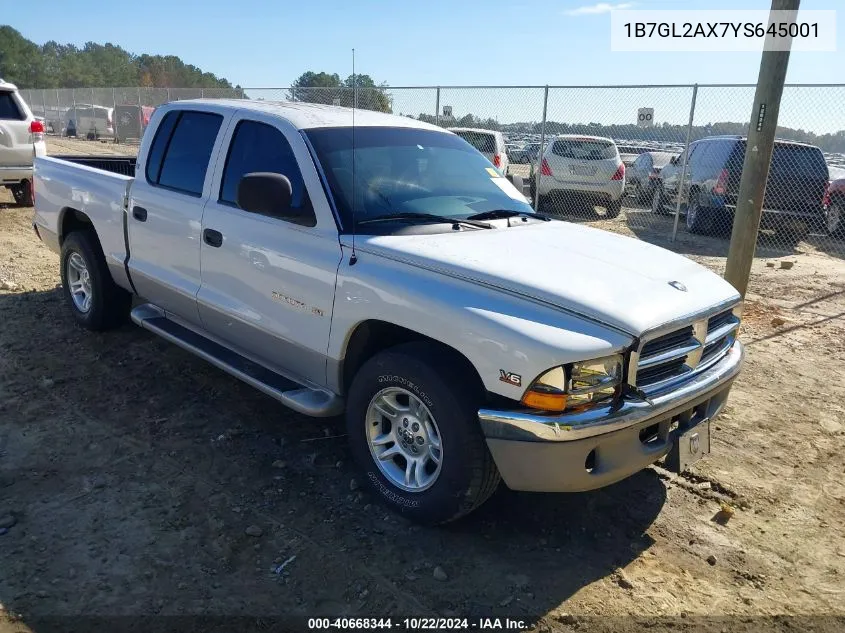 2000 Dodge Dakota Slt/Sport VIN: 1B7GL2AX7YS645001 Lot: 40668344