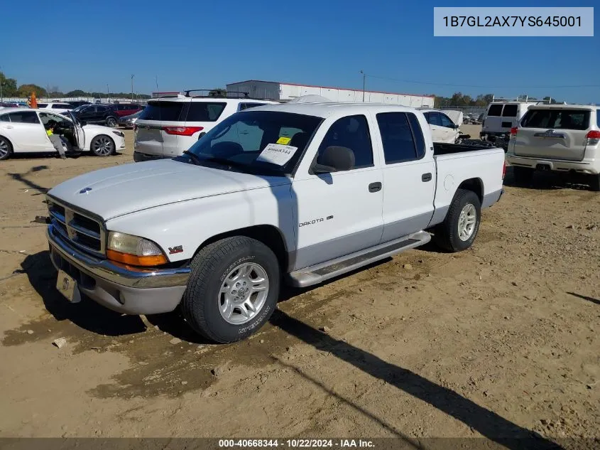 2000 Dodge Dakota Slt/Sport VIN: 1B7GL2AX7YS645001 Lot: 40668344