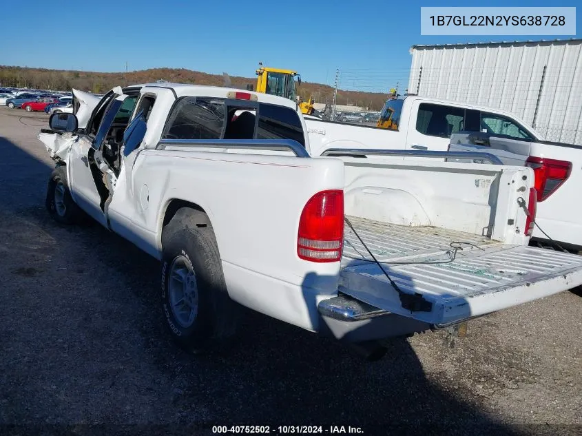 2000 Dodge Dakota Slt/Sport VIN: 1B7GL22N2YS638728 Lot: 40752502