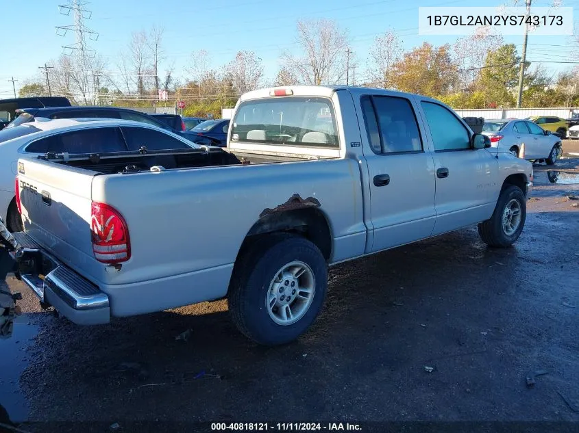 1B7GL2AN2YS743173 2000 Dodge Dakota Quad