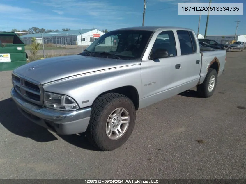 2001 Dodge Dakota Quad VIN: 1B7HL2AX61S334735 Lot: 12097512