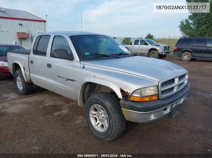 2001 Dodge Dakota Slt/Sport VIN: 1B7GG2ANX1S123777 Lot: 39989571