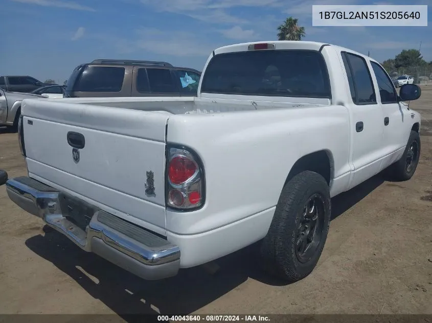 2001 Dodge Dakota Slt/Sport VIN: 1B7GL2AN51S205640 Lot: 40043640