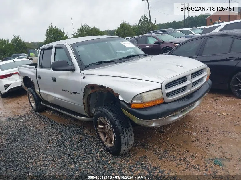 2001 Dodge Dakota Slt/Sport VIN: 1B7GG2AN71S126751 Lot: 40312116