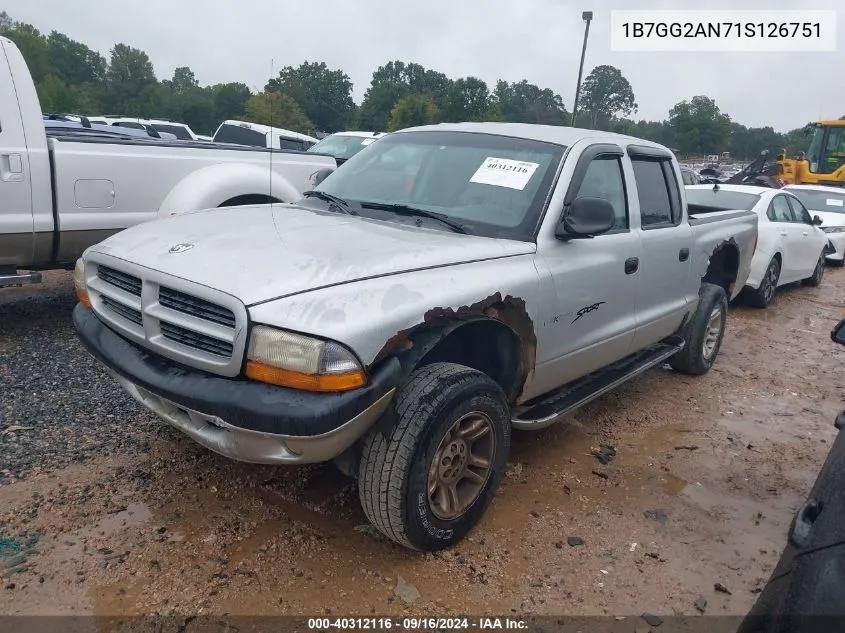 2001 Dodge Dakota Slt/Sport VIN: 1B7GG2AN71S126751 Lot: 40312116