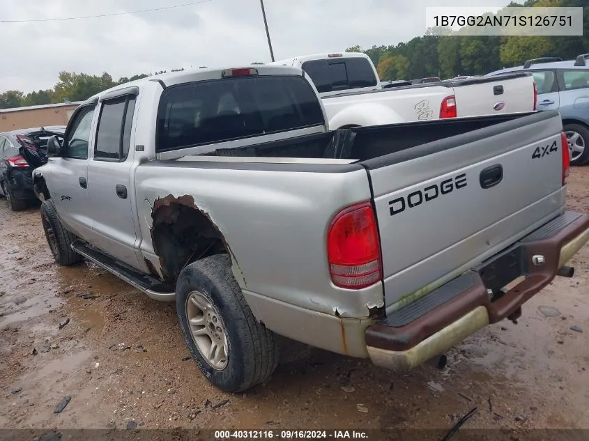 2001 Dodge Dakota Slt/Sport VIN: 1B7GG2AN71S126751 Lot: 40312116