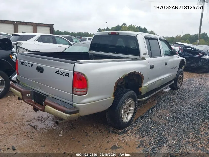 2001 Dodge Dakota Slt/Sport VIN: 1B7GG2AN71S126751 Lot: 40312116