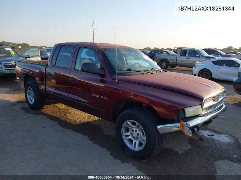 2001 Dodge Dakota Quad VIN: 1B7HL2AXX1S281344 Lot: 40585954