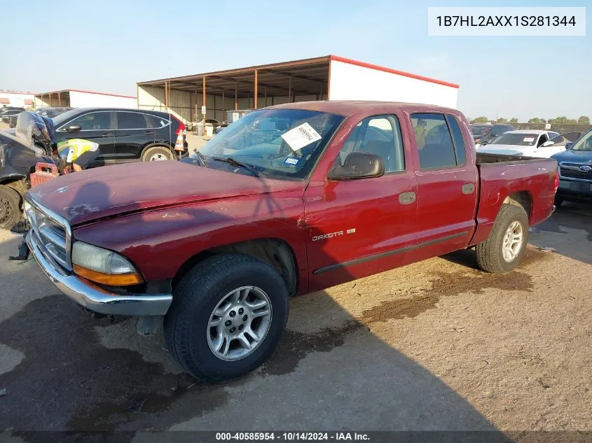 2001 Dodge Dakota Quad VIN: 1B7HL2AXX1S281344 Lot: 40585954