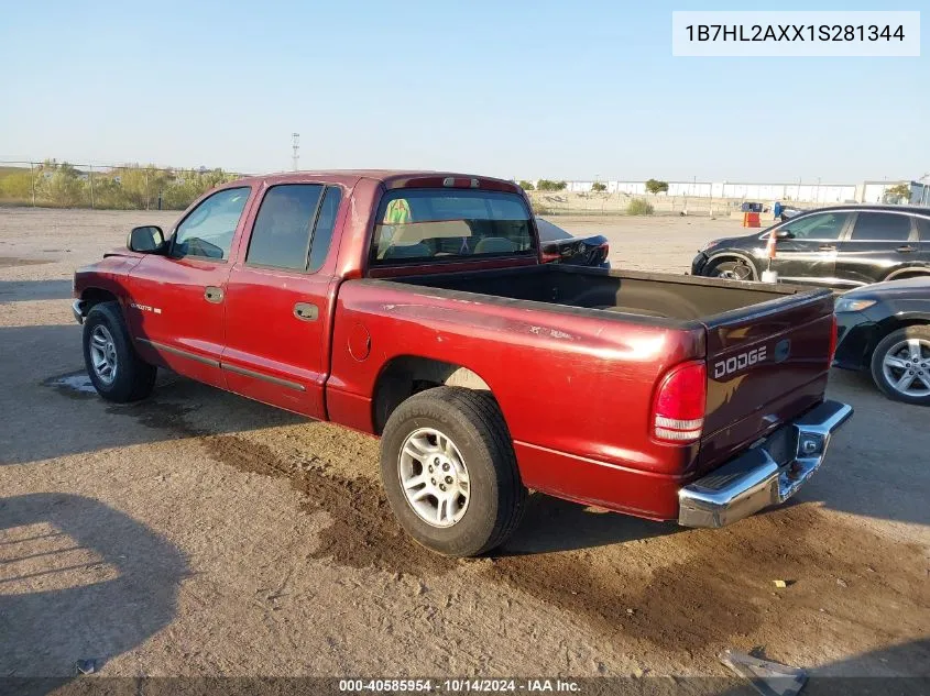 2001 Dodge Dakota Quad VIN: 1B7HL2AXX1S281344 Lot: 40585954