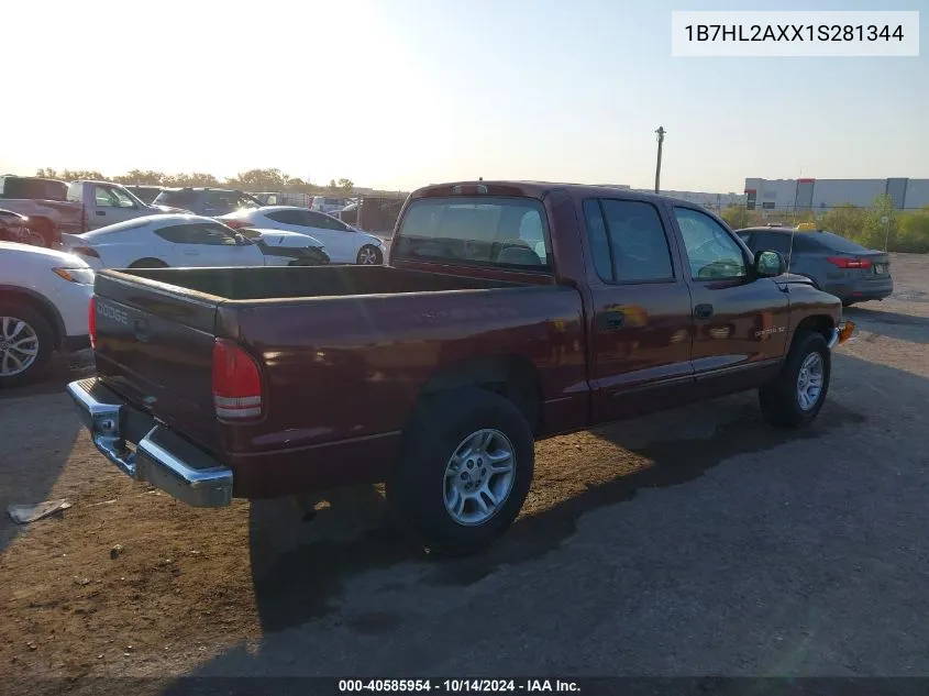 2001 Dodge Dakota Quad VIN: 1B7HL2AXX1S281344 Lot: 40585954