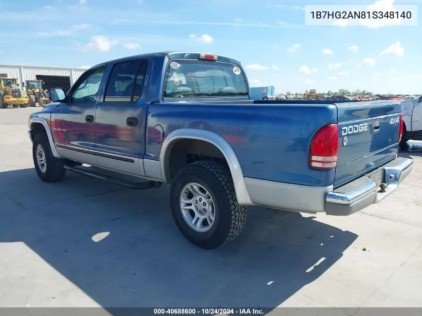 2001 Dodge Dakota Quad VIN: 1B7HG2AN81S348140 Lot: 40688600