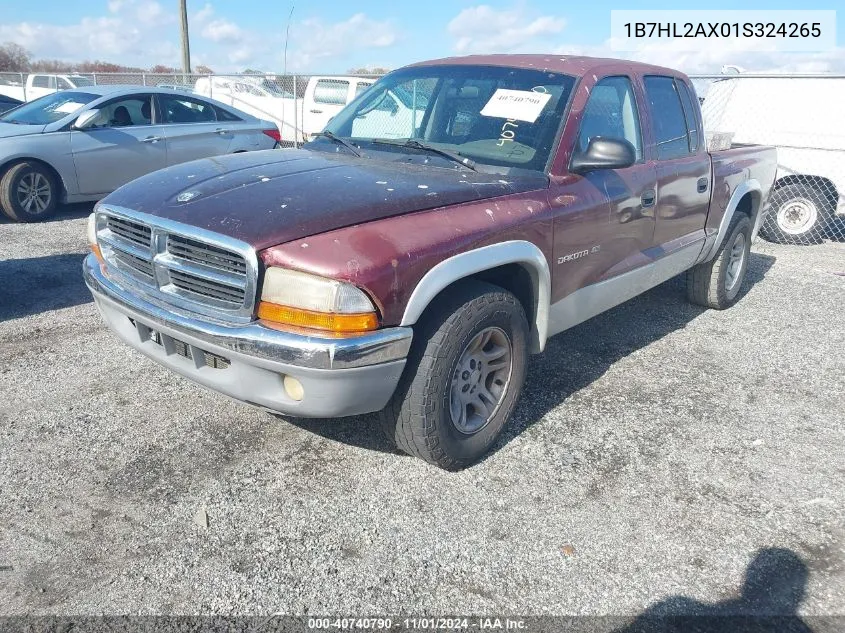 2001 Dodge Dakota Slt/Sport VIN: 1B7HL2AX01S324265 Lot: 40740790