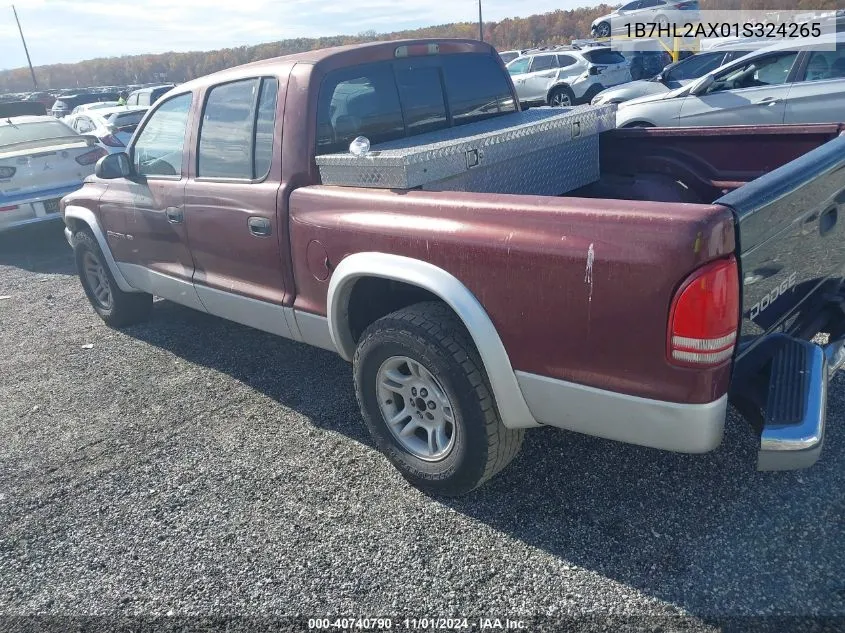 2001 Dodge Dakota Slt/Sport VIN: 1B7HL2AX01S324265 Lot: 40740790