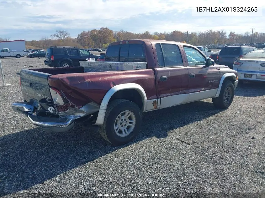 2001 Dodge Dakota Slt/Sport VIN: 1B7HL2AX01S324265 Lot: 40740790