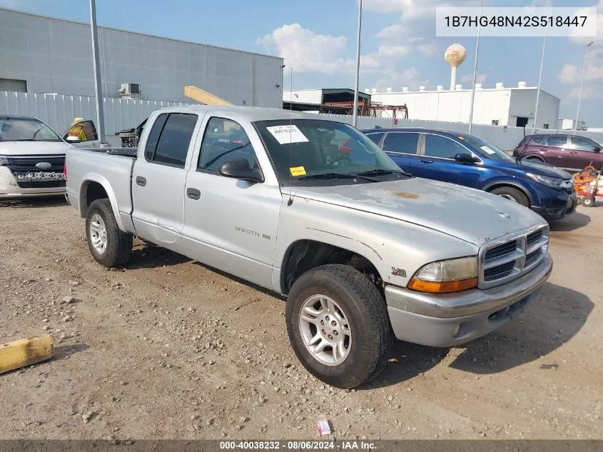 2002 Dodge Dakota Slt VIN: 1B7HG48N42S518447 Lot: 40038232