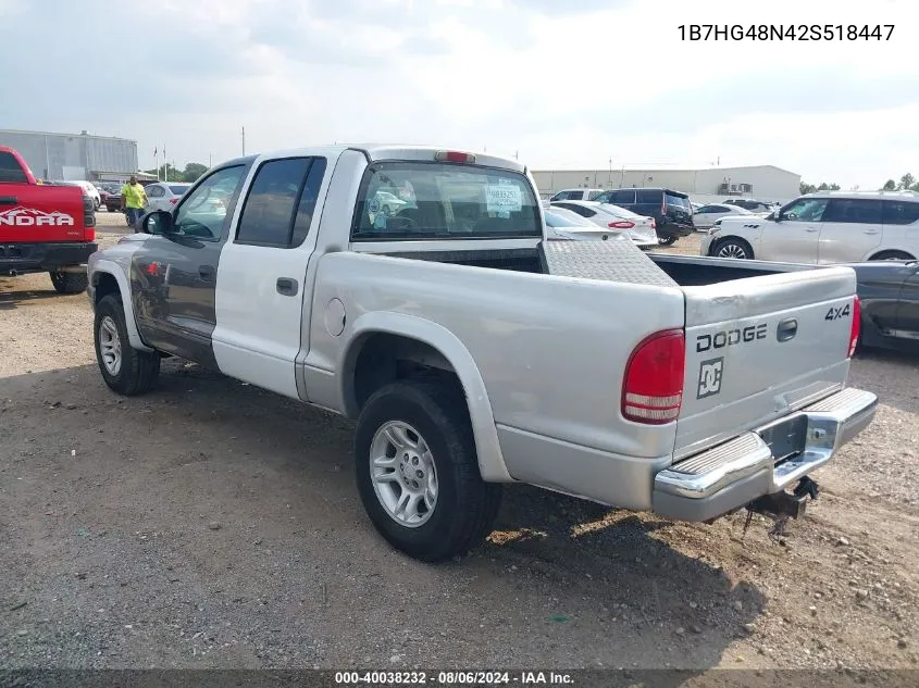 2002 Dodge Dakota Slt VIN: 1B7HG48N42S518447 Lot: 40038232