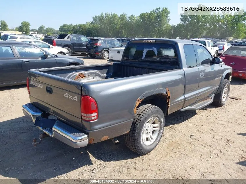 2002 Dodge Dakota Slt VIN: 1B7GG42XX2S583616 Lot: 40104892