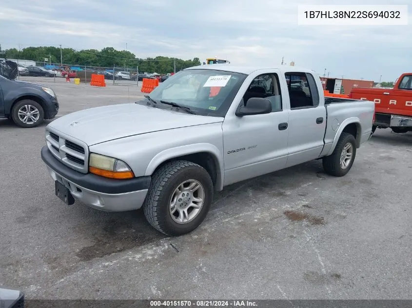 2002 Dodge Dakota Sport VIN: 1B7HL38N22S694032 Lot: 40151570